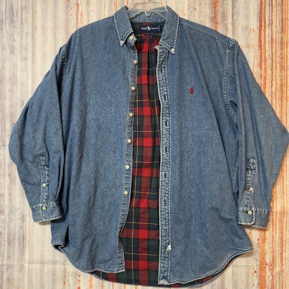 Ralph Lauren Other - Rare Vintage 90s Polo Ralph Lauren Men's Plaid Flannel Lined Denim Shirt size L